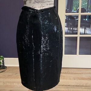 Lafayette 148 New York Black Silk/Sequin Pencil Skirt